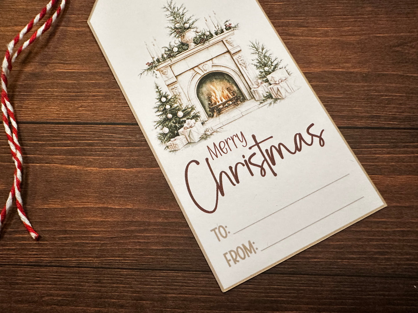 Rustic Fireplace "Merry Christmas Gift Tags – Festive Holiday Present Label