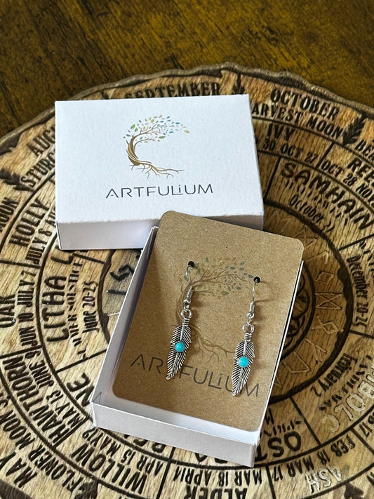 Blue Accent Feather Earrings | Nature-Inspired Hypoallergenic Jewelry
