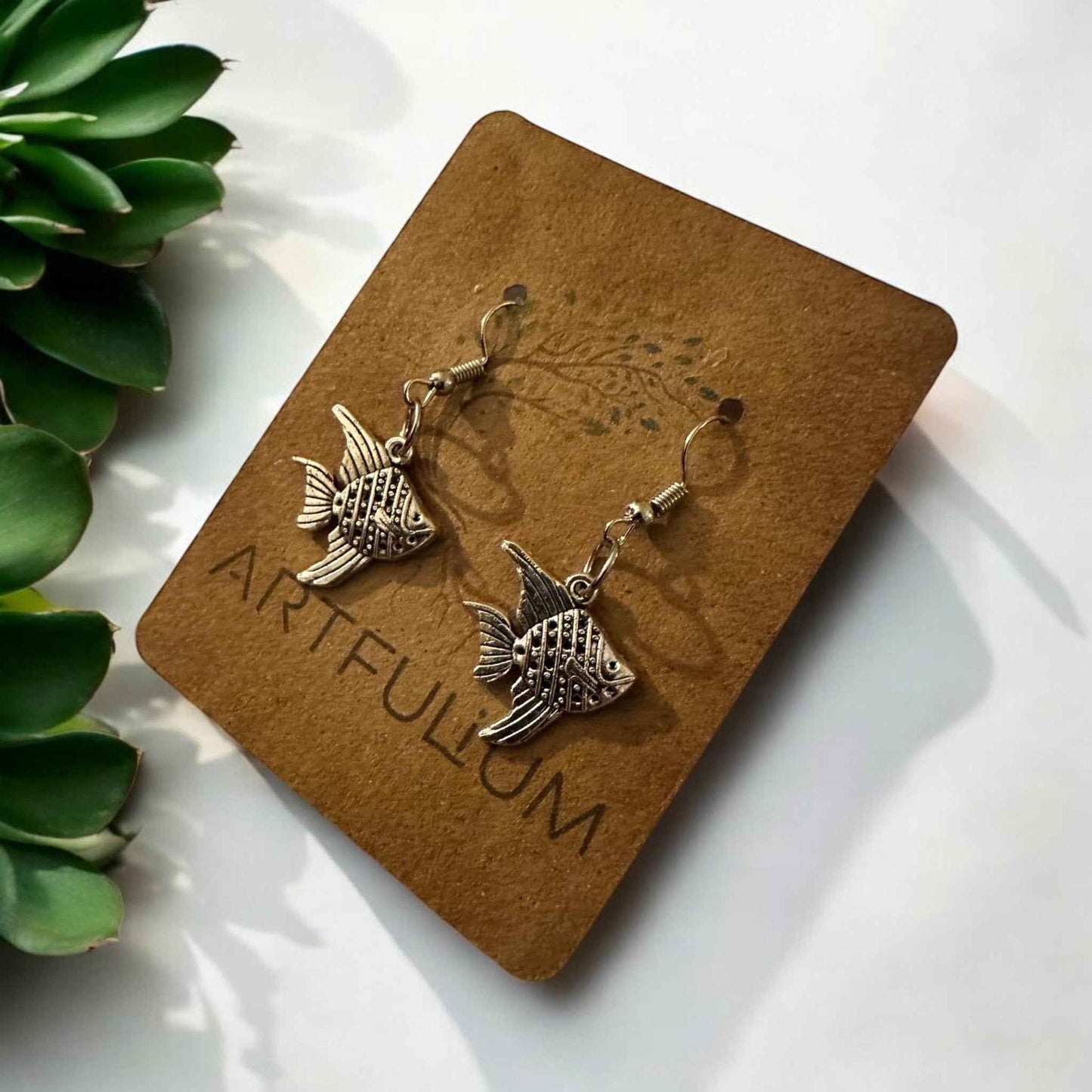 Pewter Angelfish Dangle Earrings - Handmade Angelfish Dangle Earrings Pewter Jewelry