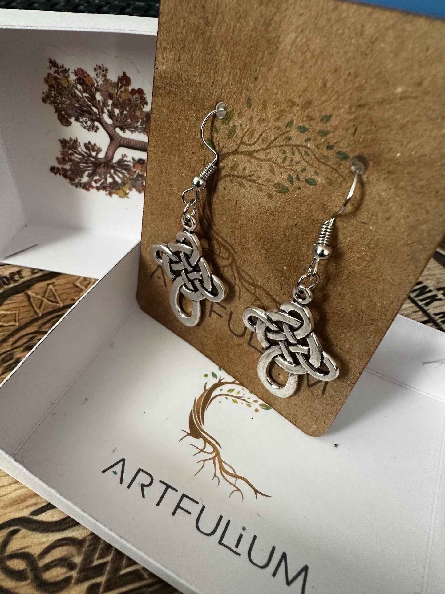 Handmade Celtic Knot Earrings – Pewter Dangle Jewelry for Sensitive Ears – 1.5” Drop