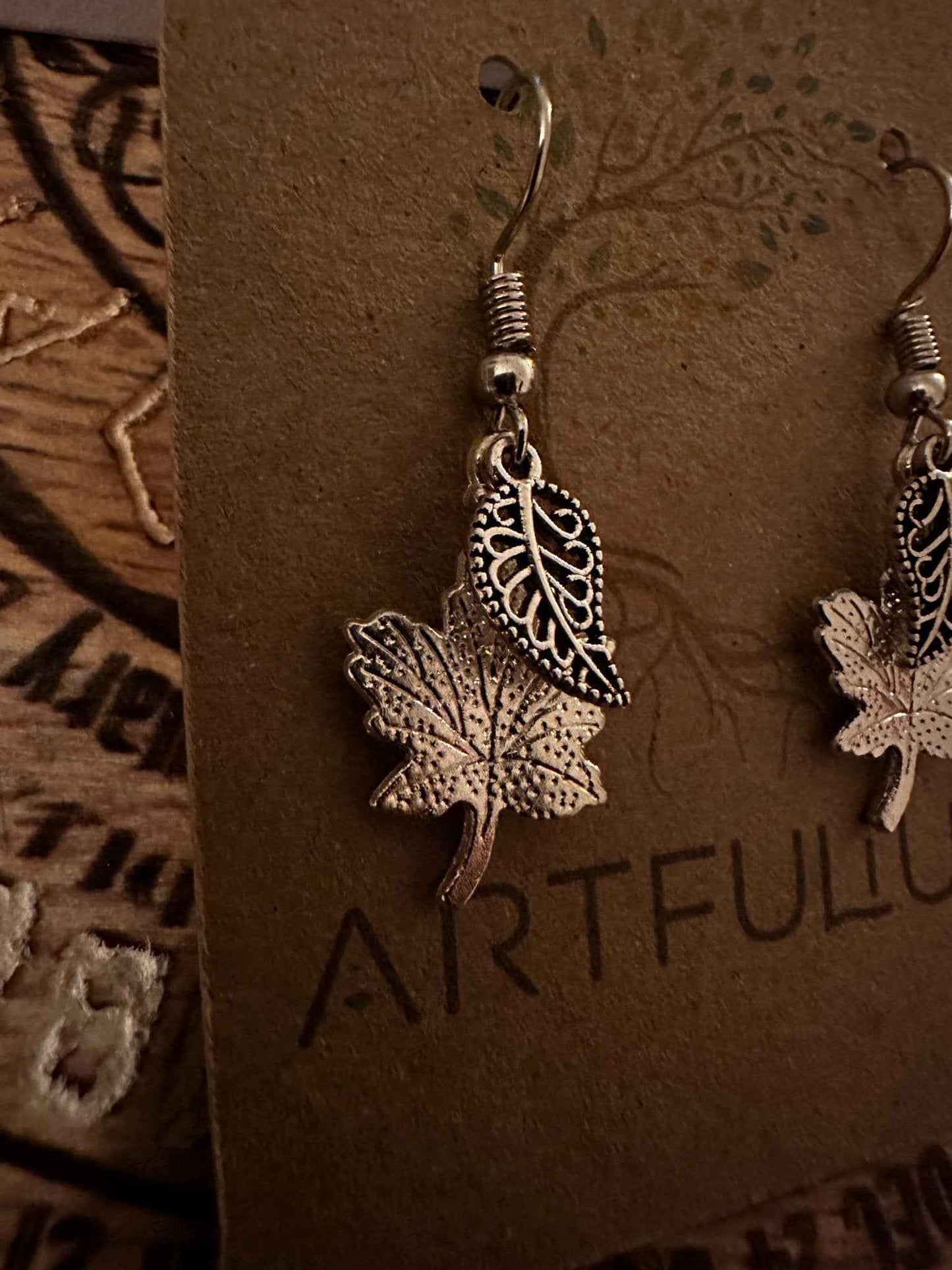 Hypoallergenic Autumn Oak Leaf Earrings - Sensitive Ears Dangle Jewelry