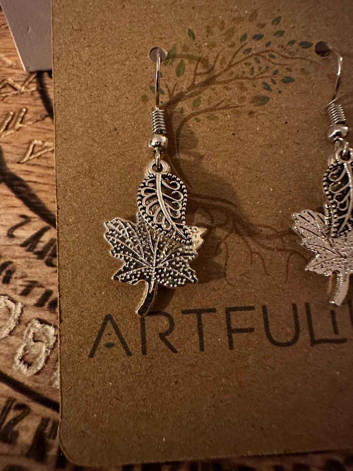Hypoallergenic Autumn Oak Leaf Earrings - Sensitive Ears Dangle Jewelry