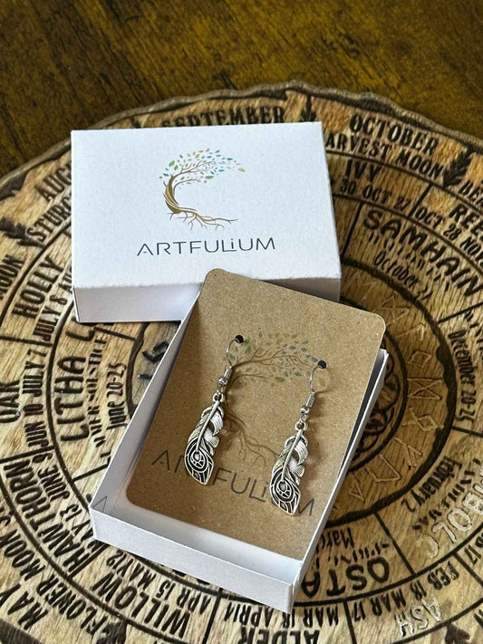 Elegant Peacock Feather Earrings - Unique Metal Art Dangle Jewelry