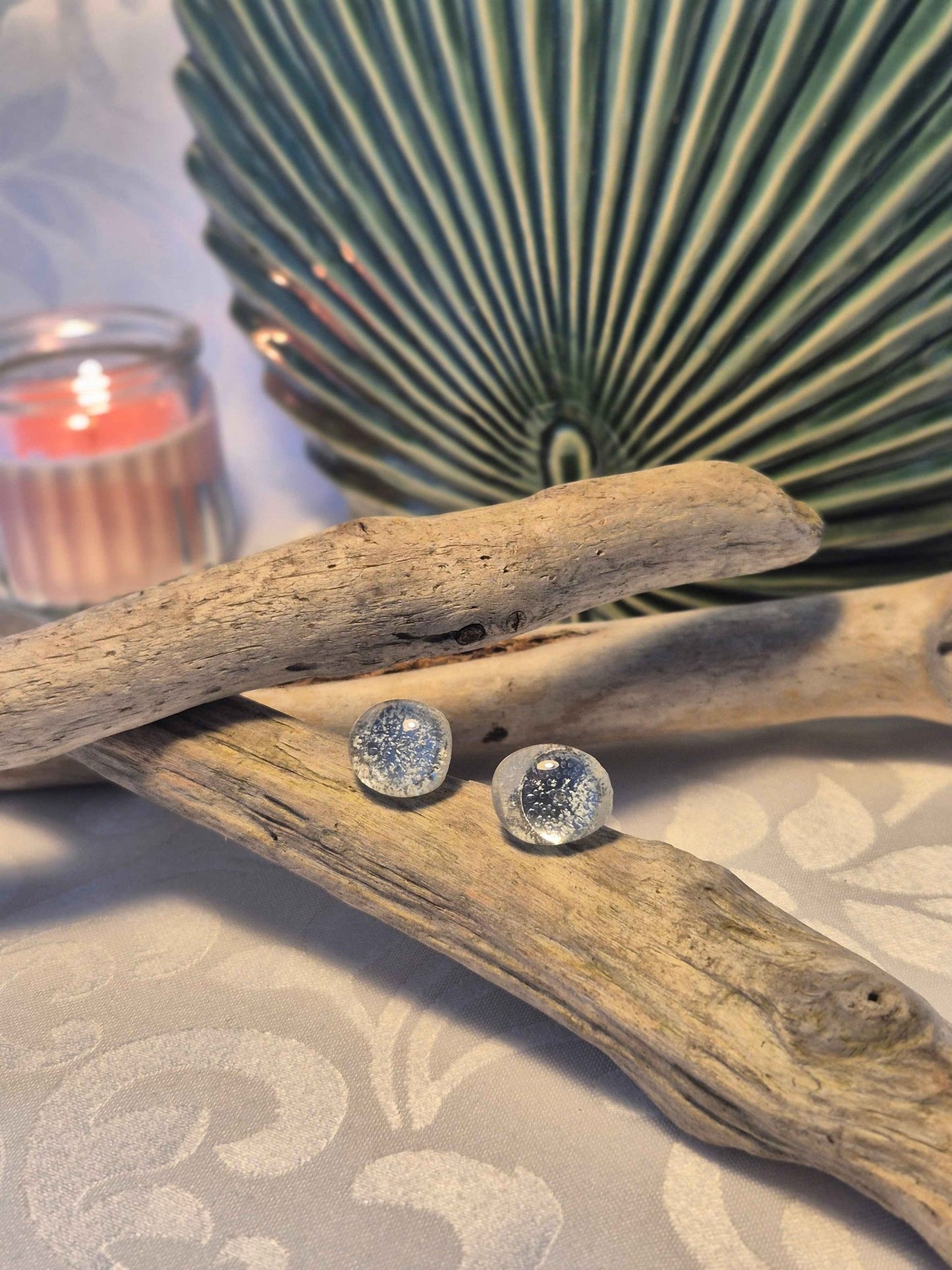 Frosted Spray Melted Sea Glass Earrings - Elegant Sea Spray Studs - Artfulium