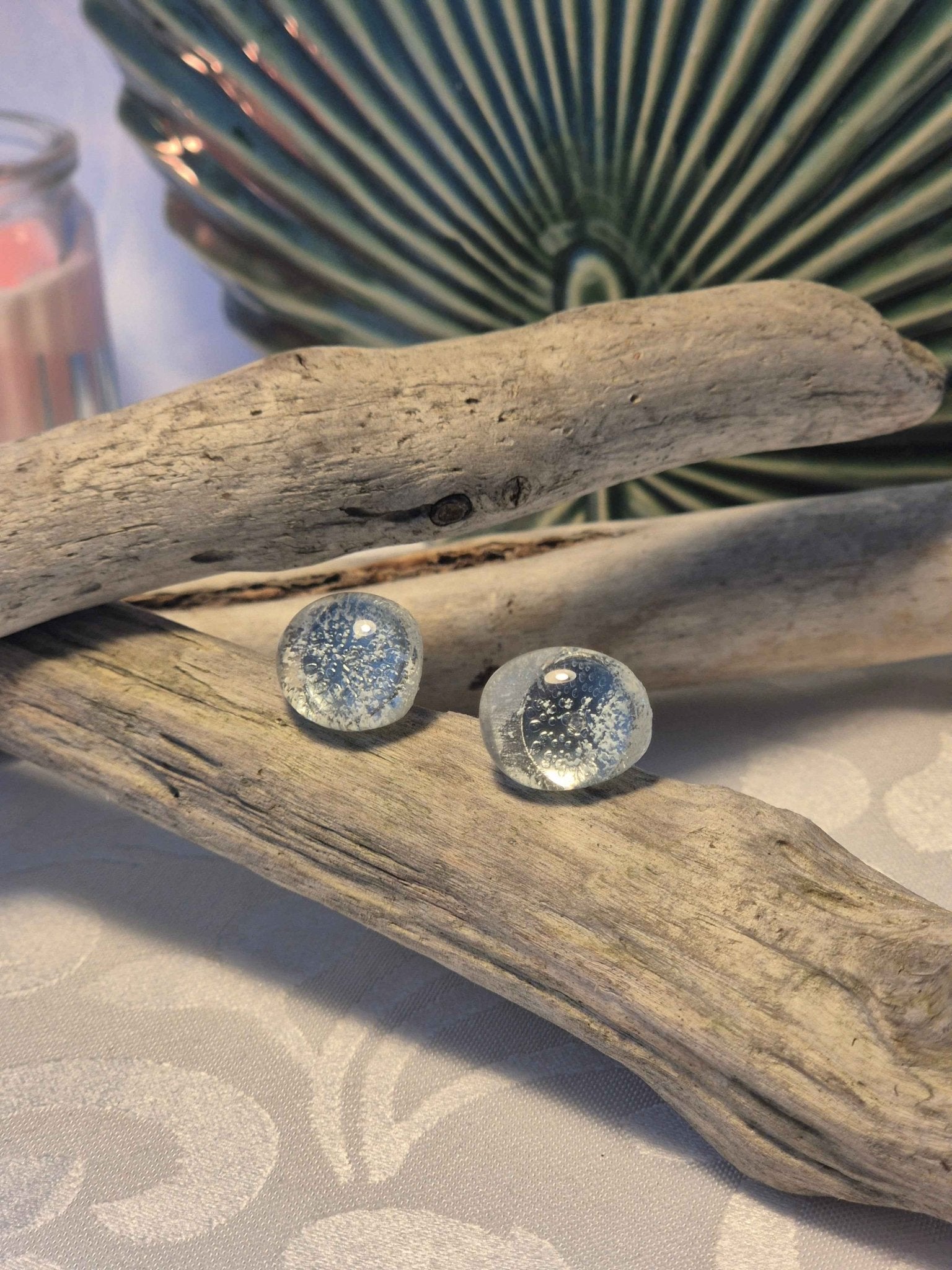 Frosted Spray Melted Sea Glass Earrings - Elegant Sea Spray Studs - Artfulium