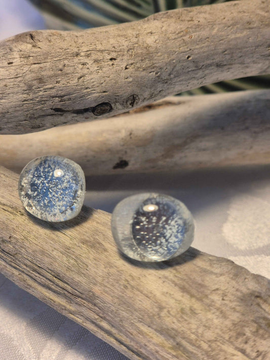 Frosted Spray Melted Sea Glass Earrings - Elegant Sea Spray Studs - Artfulium