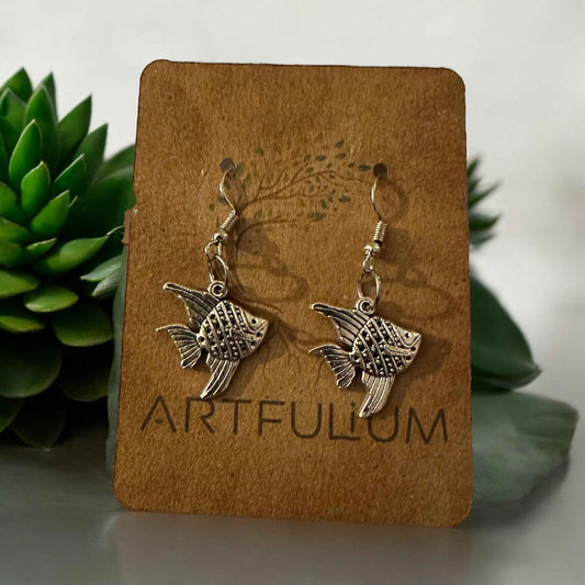 Pewter Angelfish Dangle Earrings - Handmade Angelfish Dangle Earrings Pewter Jewelry