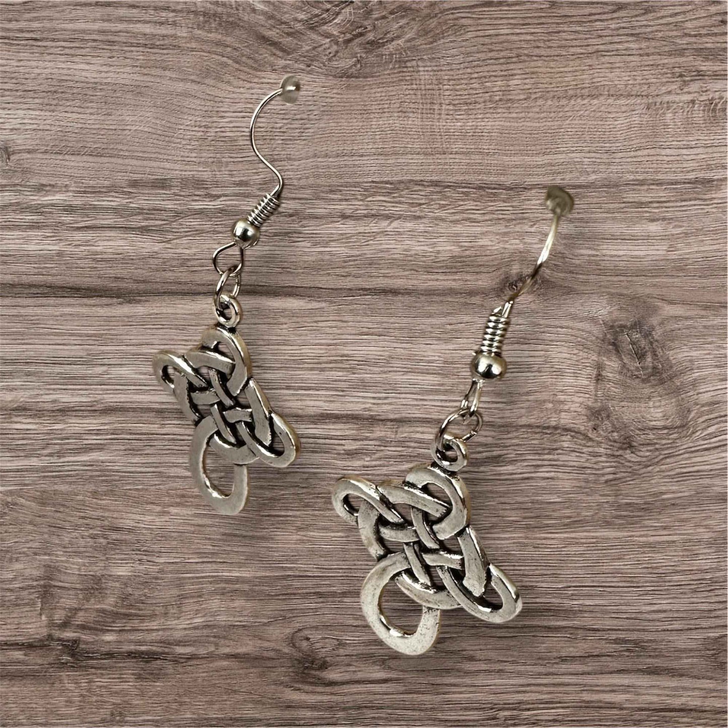 Handmade Celtic Knot Earrings – Pewter Dangle Jewelry for Sensitive Ears – 1.5” Drop