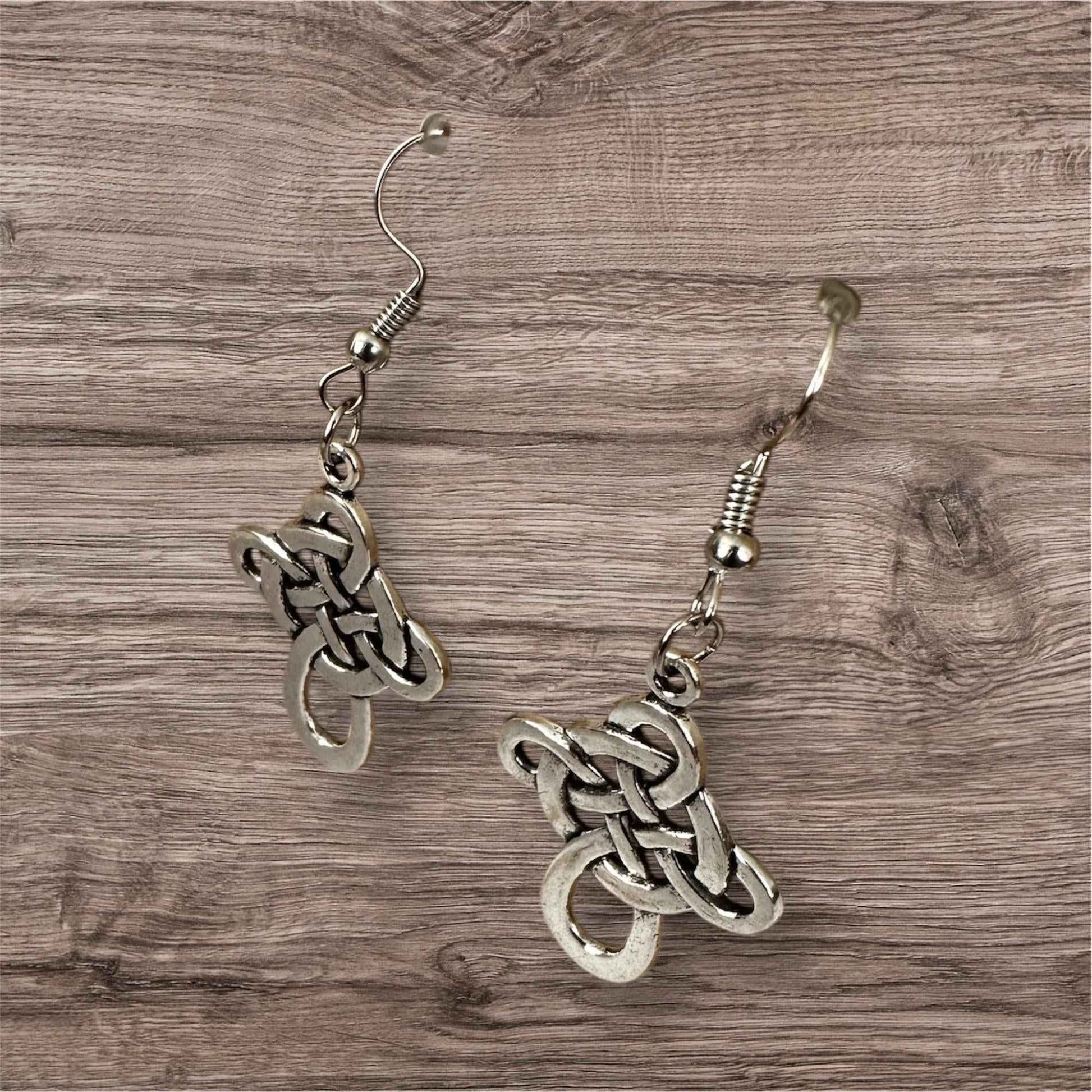 Handmade Celtic Knot Earrings – Pewter Dangle Jewelry for Sensitive Ears – 1.5” Drop