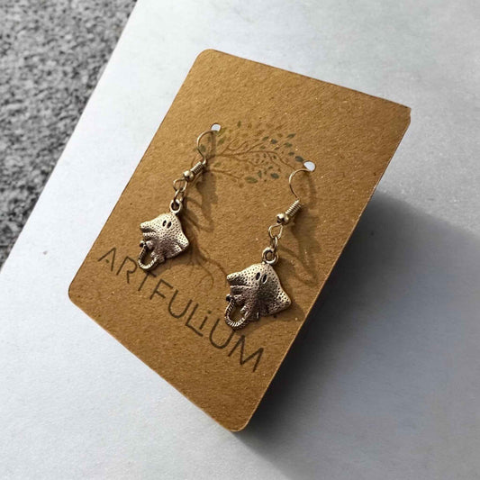 Handmade Manta Ray Earrings - Hypoallergenic Ocean Jewelry with Pewter Accents - Unique Gift for Her