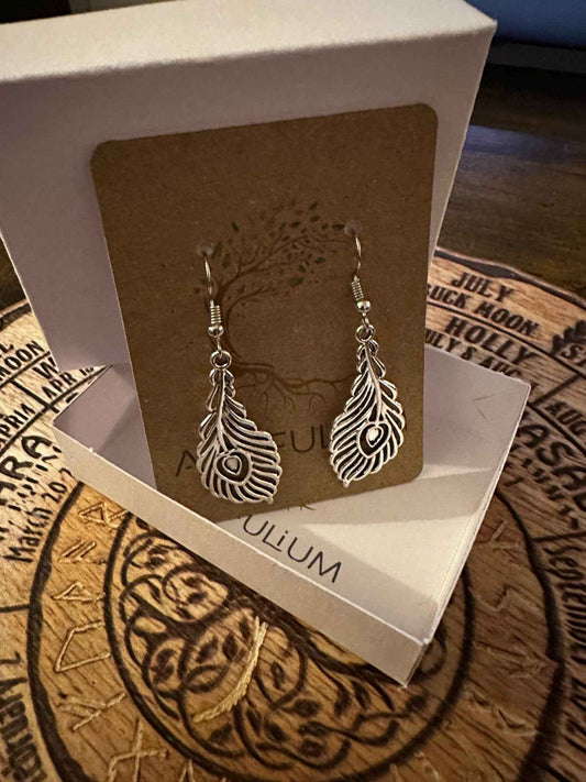 Large Peacock Feather Earrings - Bold Statement Nature Jewelry