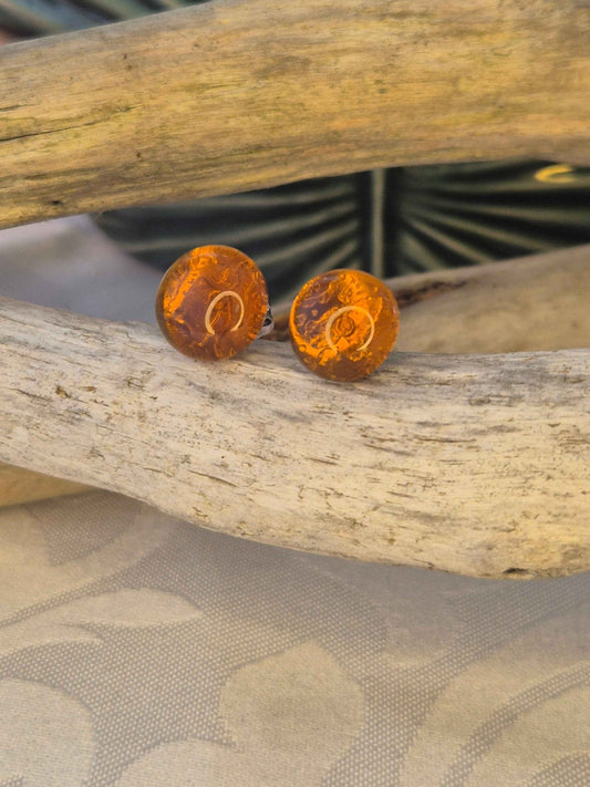 Melted Sea Glass Stud Earrings - Amber Spray Melted Sea Glass Earrings - Artfulium