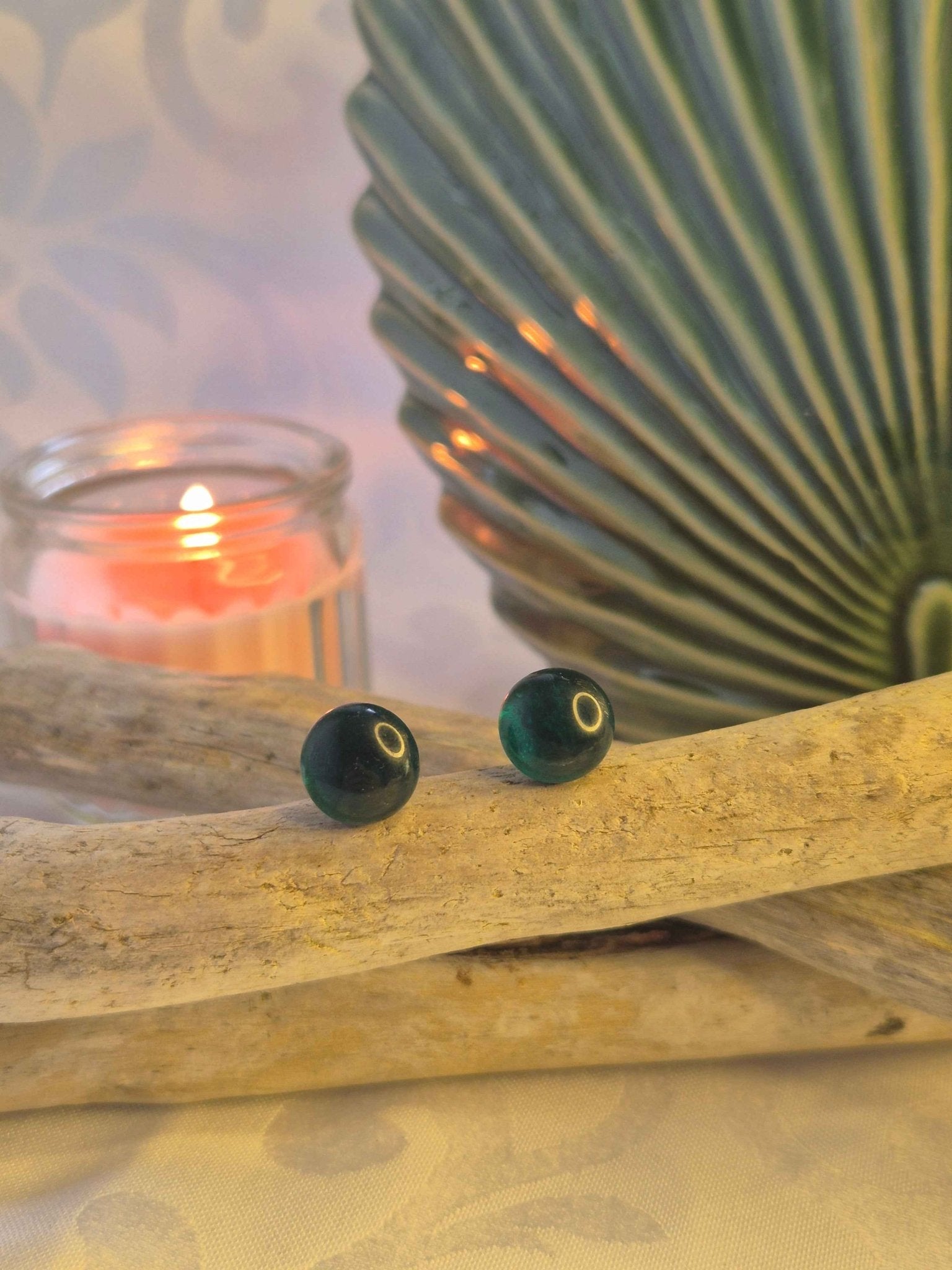 Melted Sea Glass Stud Earrings - Ocean Jade Melted Sea Glass Earrings - Artfulium