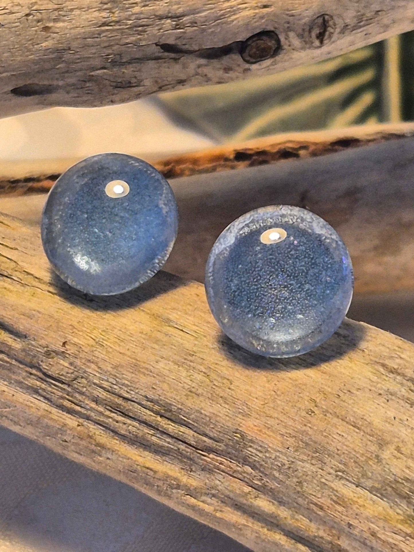 Melted Sea Glass Stud Earrings - Sky Blue Sea Spray Studs - Artfulium