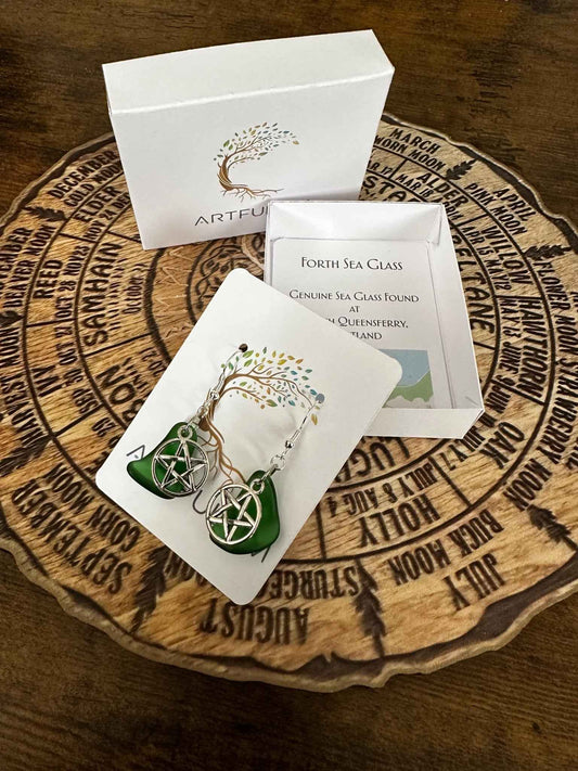 Scottish Seaglass Earrings • Silver Pagan Wiccan Jewelry