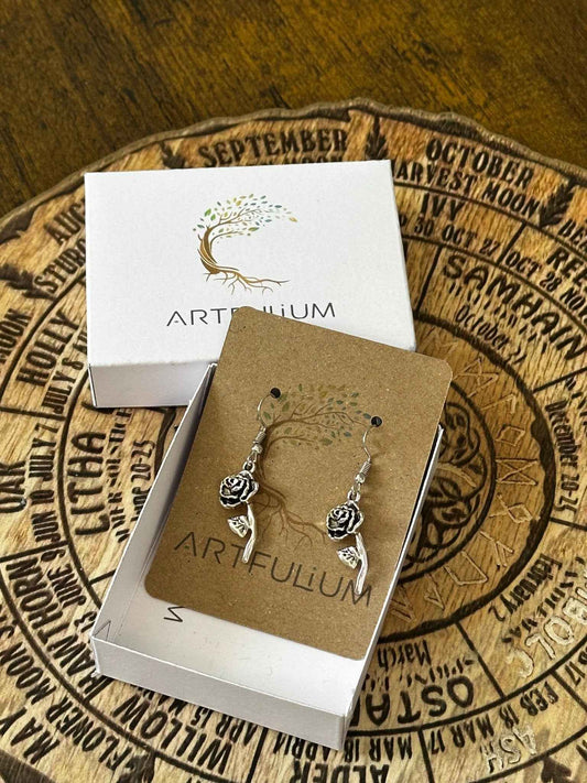 Rose Dangle Earrings - Zinc Alloy Dangle Earrings with Hypoallergenic Stainless Steel Hooks